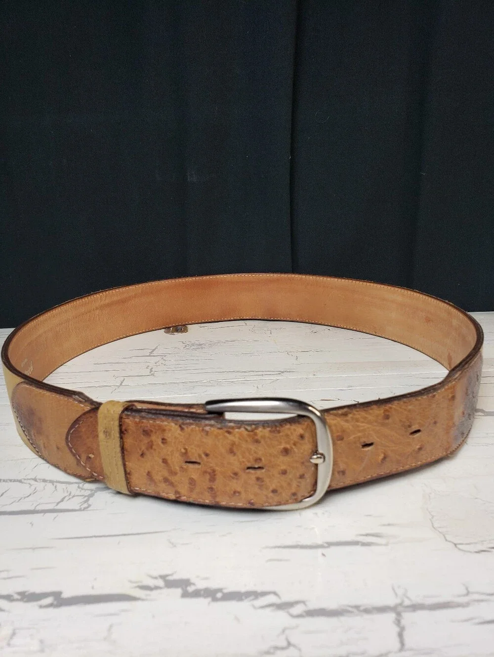 Justin Ostrich & Calfskin Leather Belt in Mustard Tan - Men's or Women's size 36